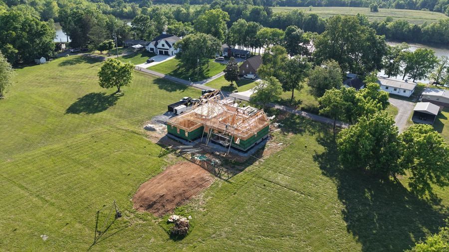 Aerial view of home framing stage